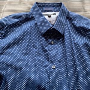 Banana navy blue white polka dot dress casual shirt